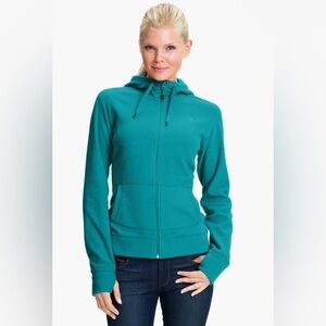 The North Face Full Zip Jacket Hoodie Fleece Lined Lightweight Teal Blue